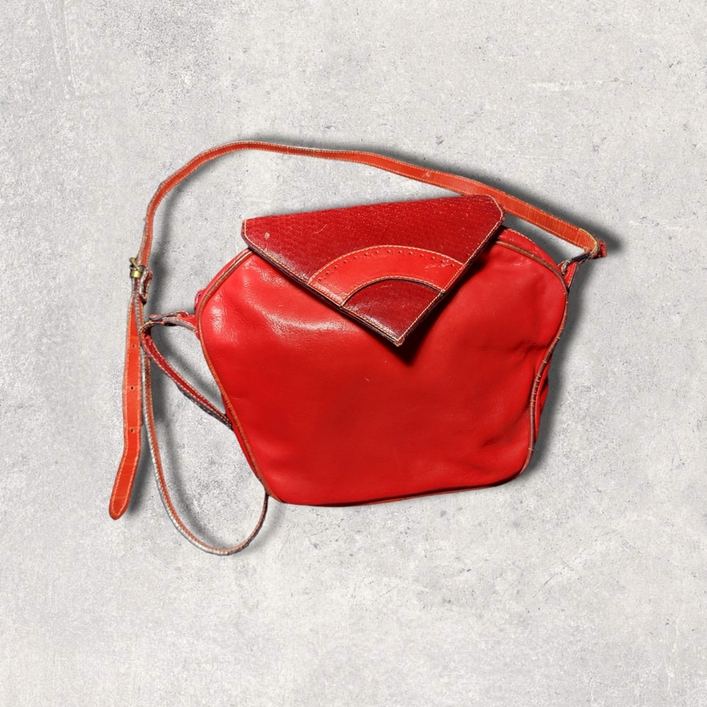 Vintage red Italian leather crossbody purse